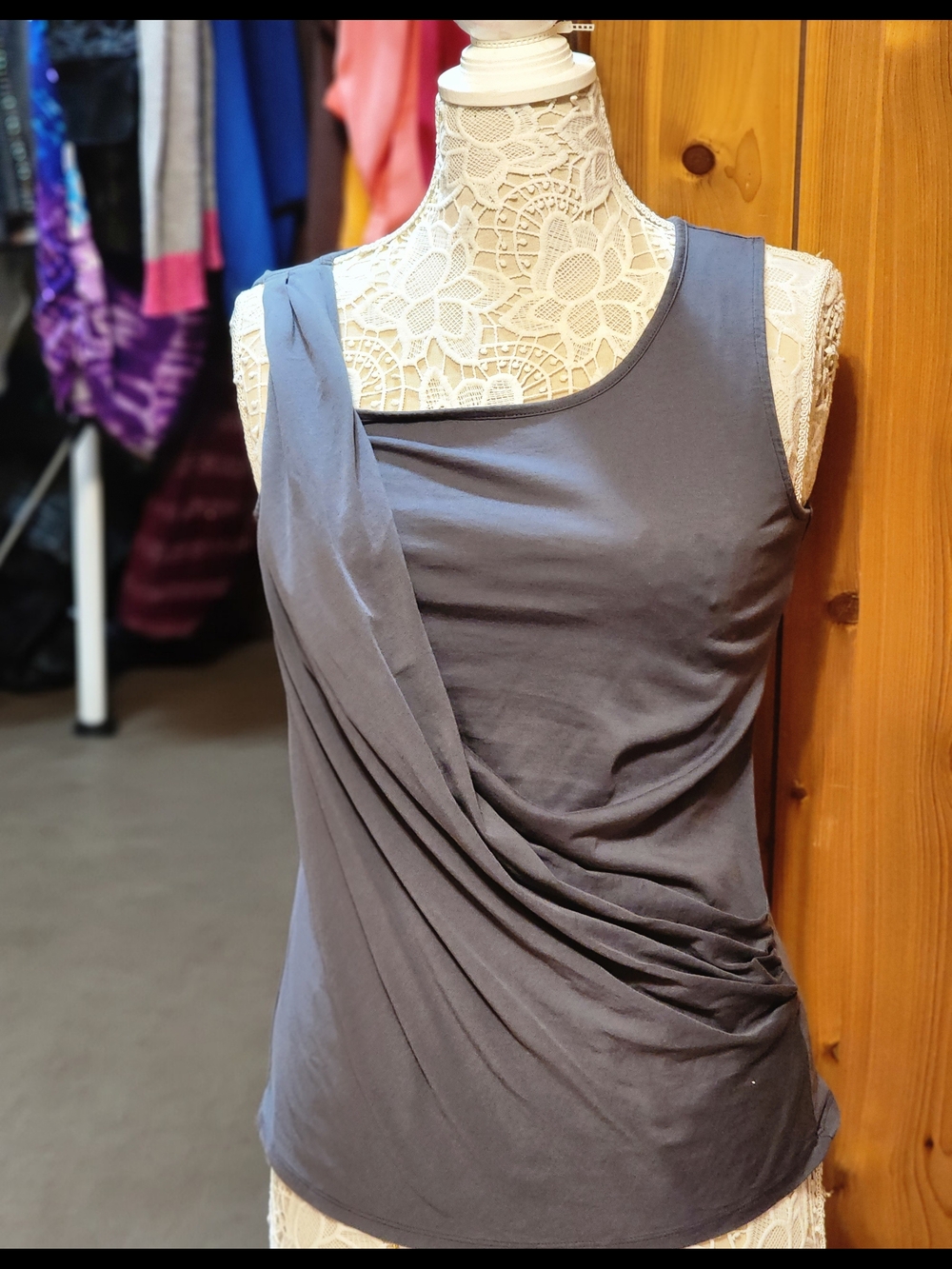 GAP Gray Draped One-Shoulder Tank Top